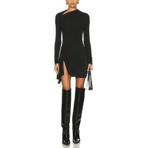 Enza Costa 'Lurex' Black Viscose Jersey Slash Mini Dress Size M